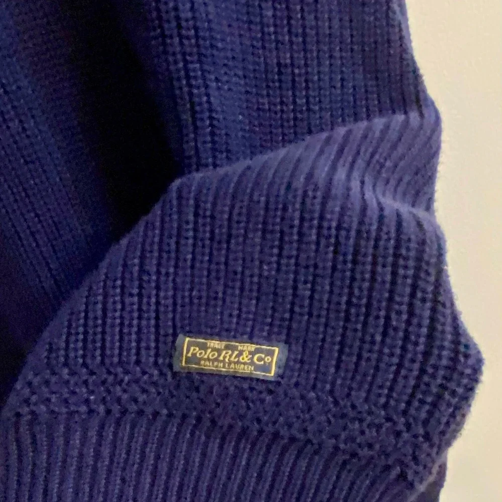 Polo Ralph Lauren Shawl Collar Sweater Mens L Blue Ribbed Knit Button Pullover